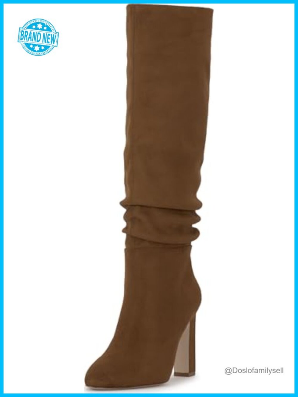 Knee High Slouch Boots Faux Leather Block Heel Almond Toe Pull On